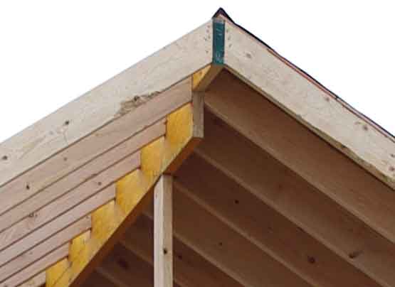 close up view of rafters and ridge board.